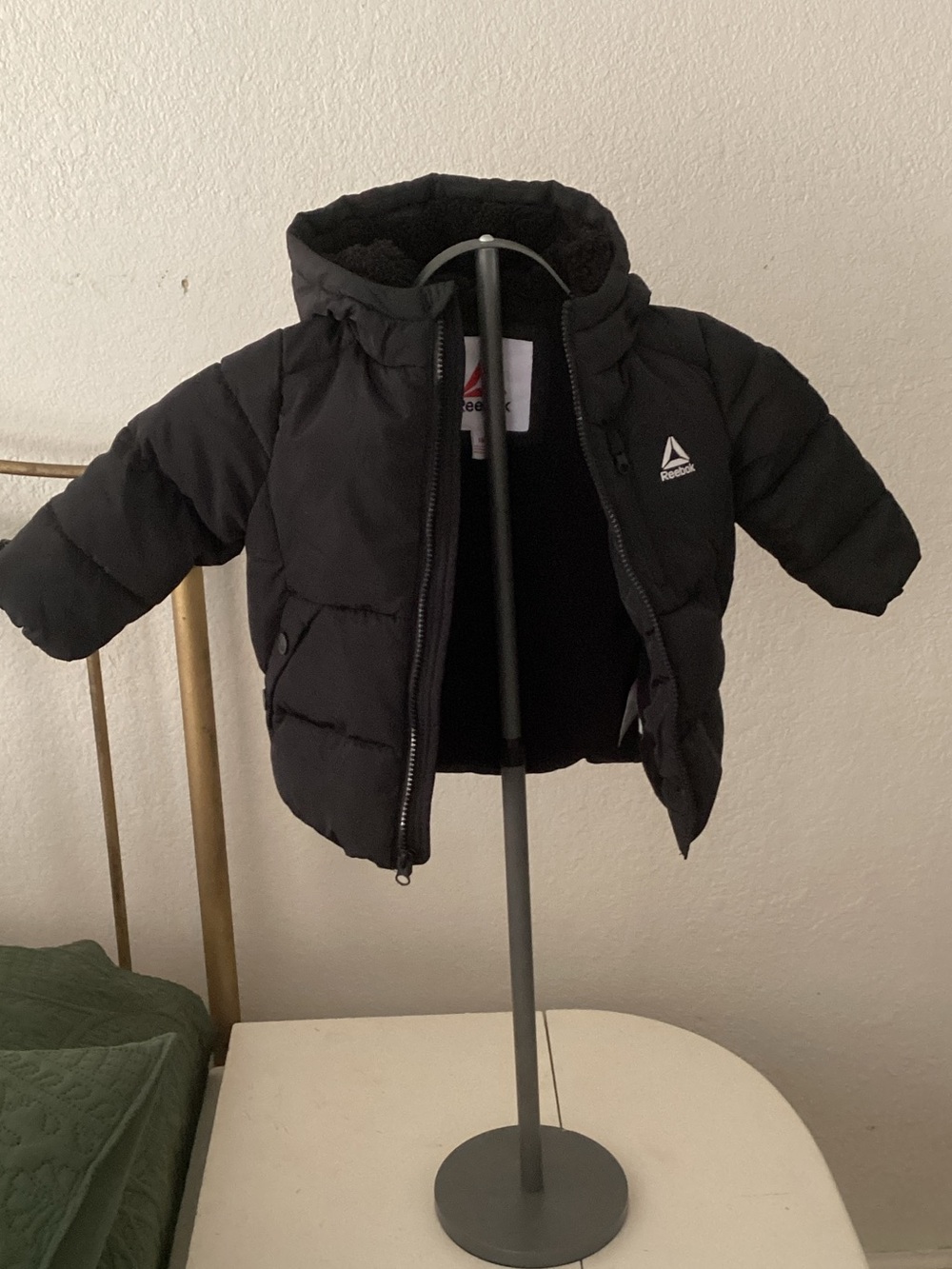 Reebok Black Toddler Hooded Puffer with Red Logo